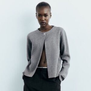 Zara Metal Buttoned Knit Cardigan Gray S